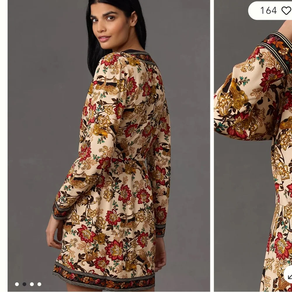 Farm Rio Long Sleeve Printed Wrap Mini Dress - Picture 4 of 6